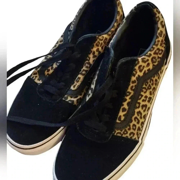 Vans Black and Leopard Print Athletic Shoes - Picture 2 of 8